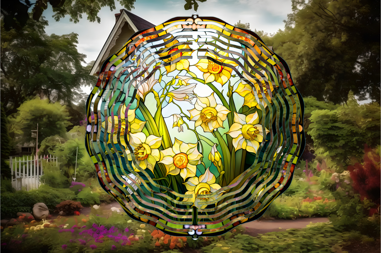 Stained Glass Daffodil Wind Spinner