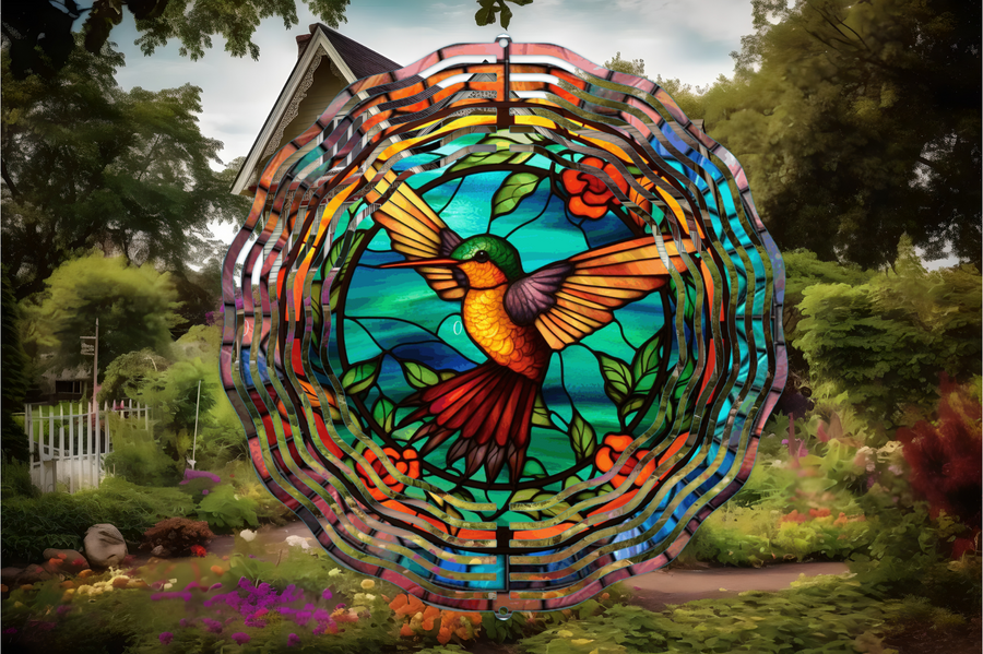 Stained Glass Single Hummingbird Wind Spinner