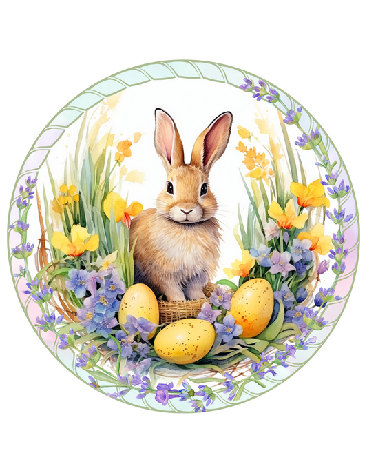 Pastel Bunny Wreath Sign, Easter sign, door hanger, round metal sign