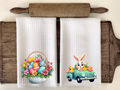 Easter Basket and Easter Bunny  Set of 2 Kitchen Towels