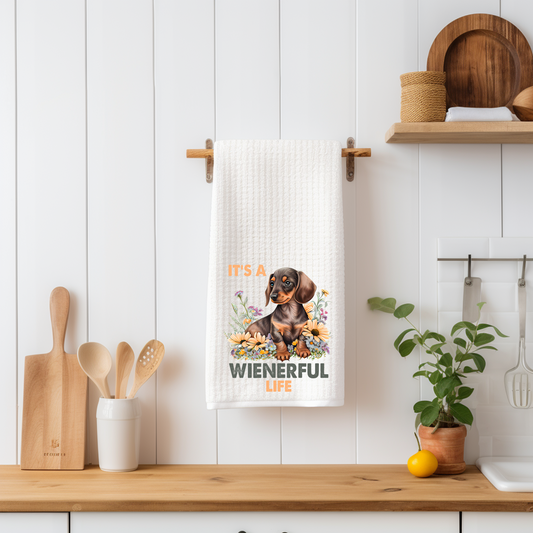 It's A Wienerful Life Dachshund Dog Kitchen Towel, gift for dog lover, birthday gift