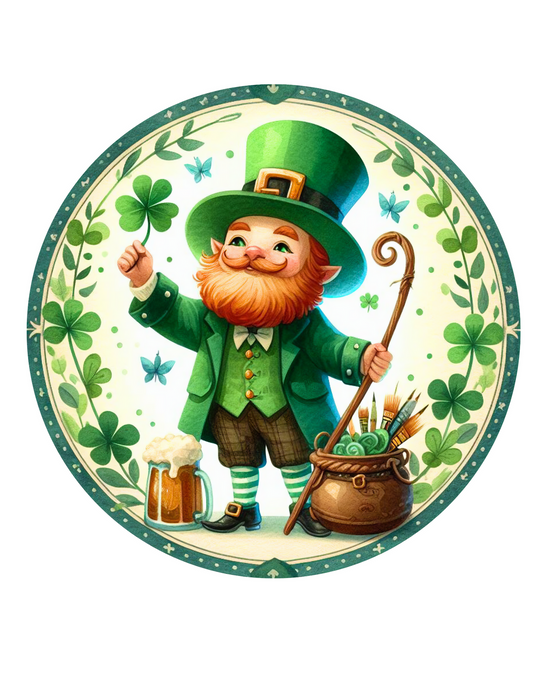 Leprechaun Wreath Sign, Round Metal Sign, Door Hanger, St Patricks Day decor