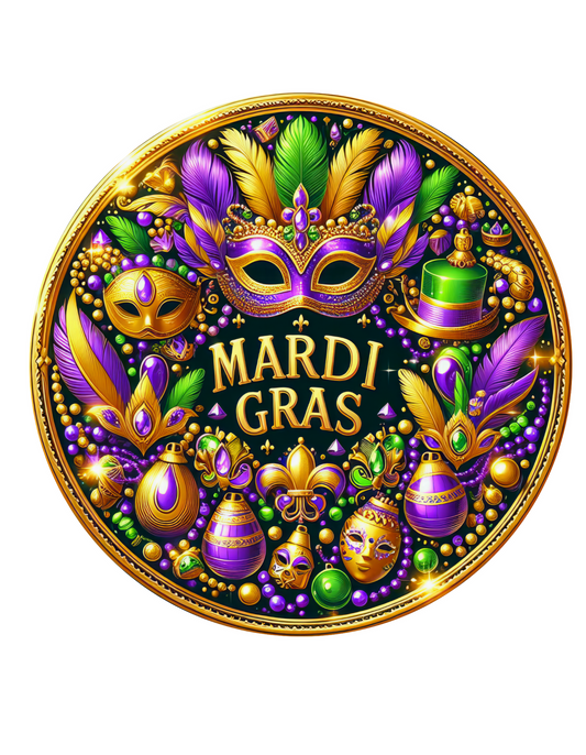 Mardi Gras Wreath Sign, Round Metal Sign, Door Hanger