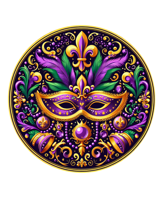 Mardi Gras Mask Wreath Sign, Round Metal Sign, Door Hanger