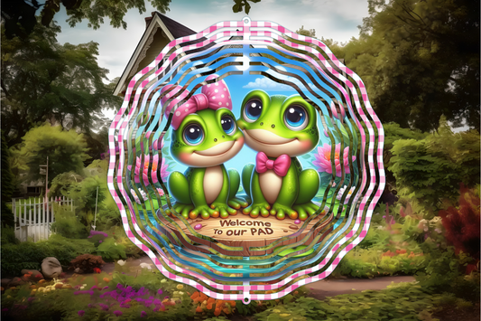 Welcome To Our Pad Frog Couple Wind Spinner