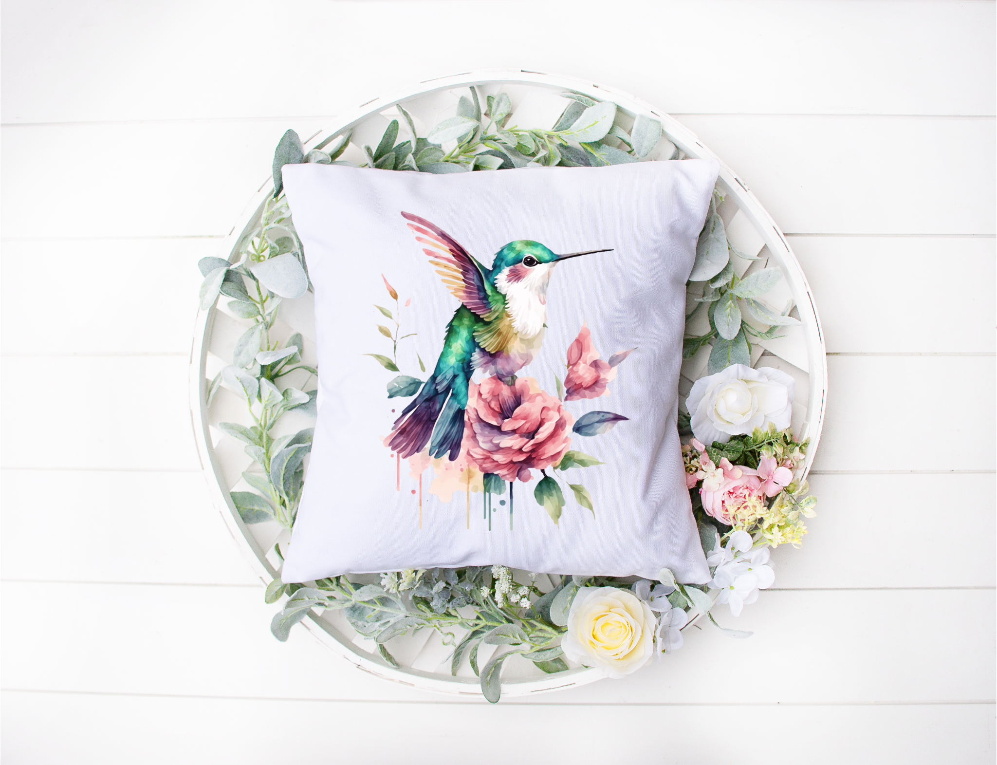 Watercolor Hummingbird Pillow Cover