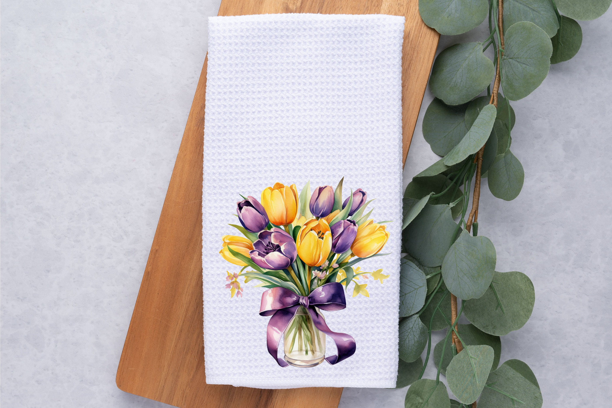 Personalized Tulip Bouquet Kitchen Dish Towel, Hand Tea Towel, Custom Gift