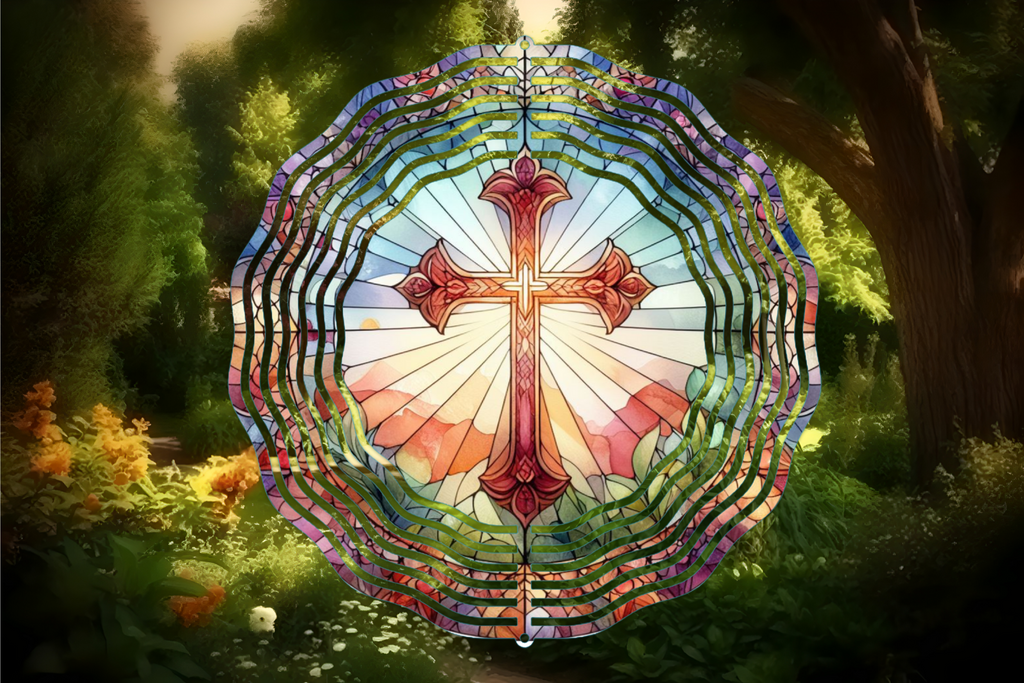 Stained Glass Cross  Wind Spinner 10 Inch Yard Art, Housewarming Gift-Birthday Gift