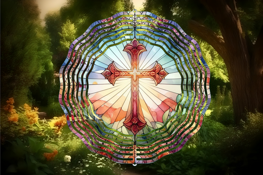 Stained Glass Cross  Wind Spinner 10 Inch Yard Art, Housewarming Gift-Birthday Gift
