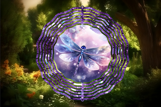 Purple Glitter Dragonfly Wind Spinner-10 Inch Double Sided Metal Wind Spinner-Yard Art-Mothers Day Birthday Gift
