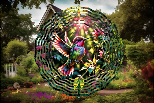 Bright Hummingbird Wind Spinner-10 Inch Double Sided Metal Wind Spinner-Yard Art-Mothers Day Birthday Gift