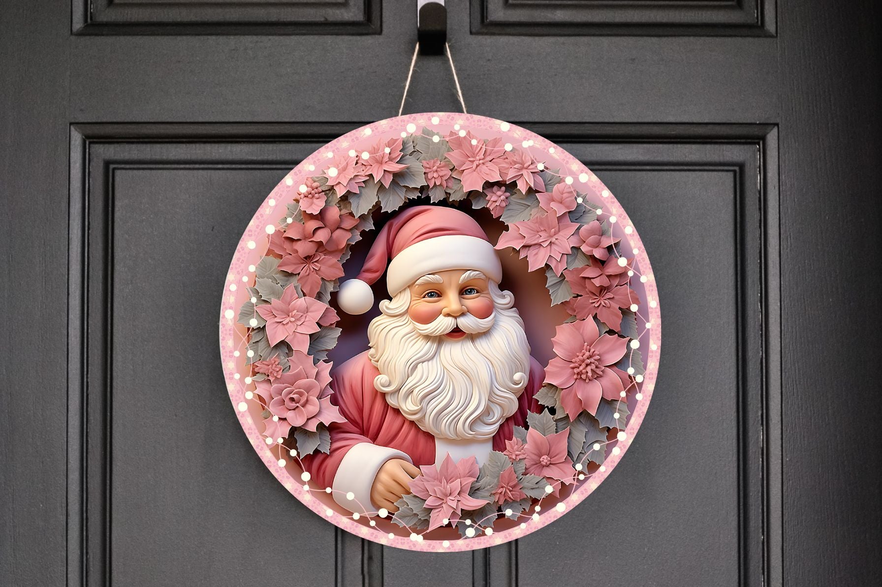 Pink Santa  Wreath Sign