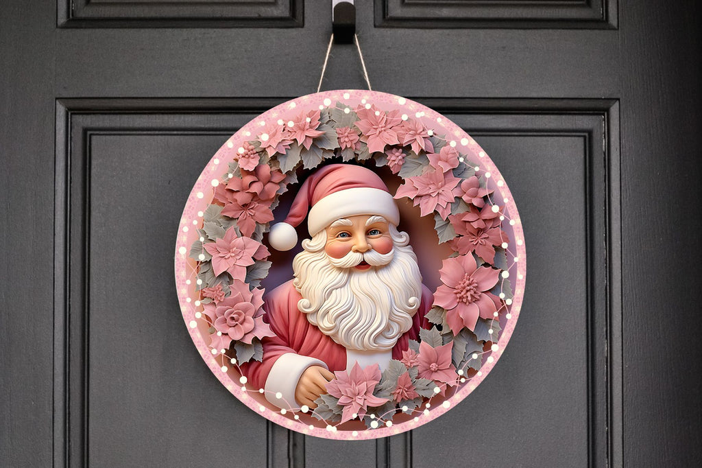 Pink Santa  Wreath Sign