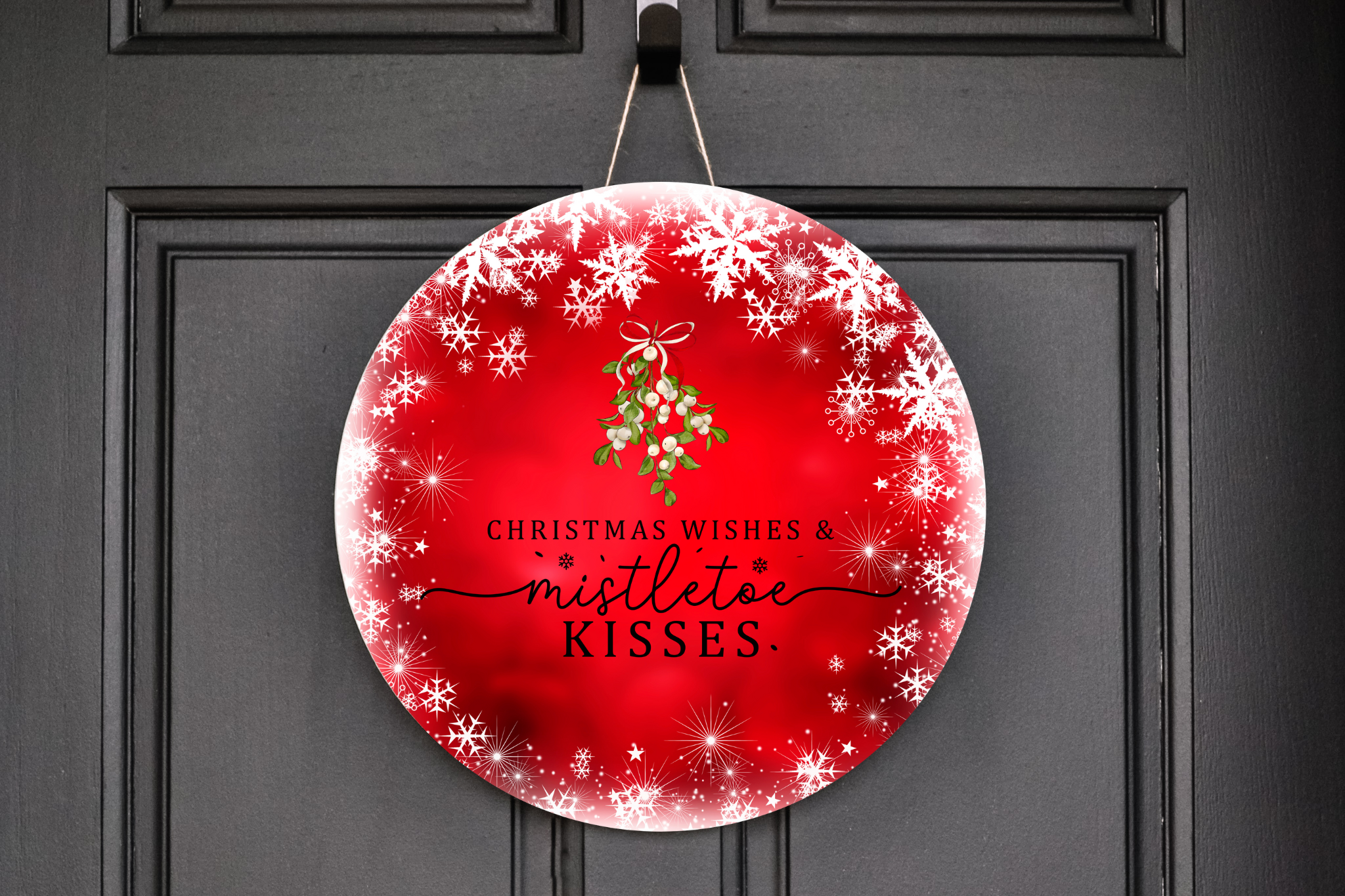 Christmas Wishes & Mistletoe Kisses Wreath Sign