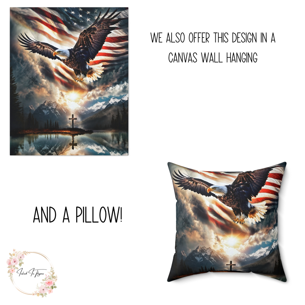 Spirit Of Freedom Majestic Eagle American Flag Cross Velveteen Plush Blanket-Patriotic Gift-Christian Religious Gift-Living Bedroom Decor