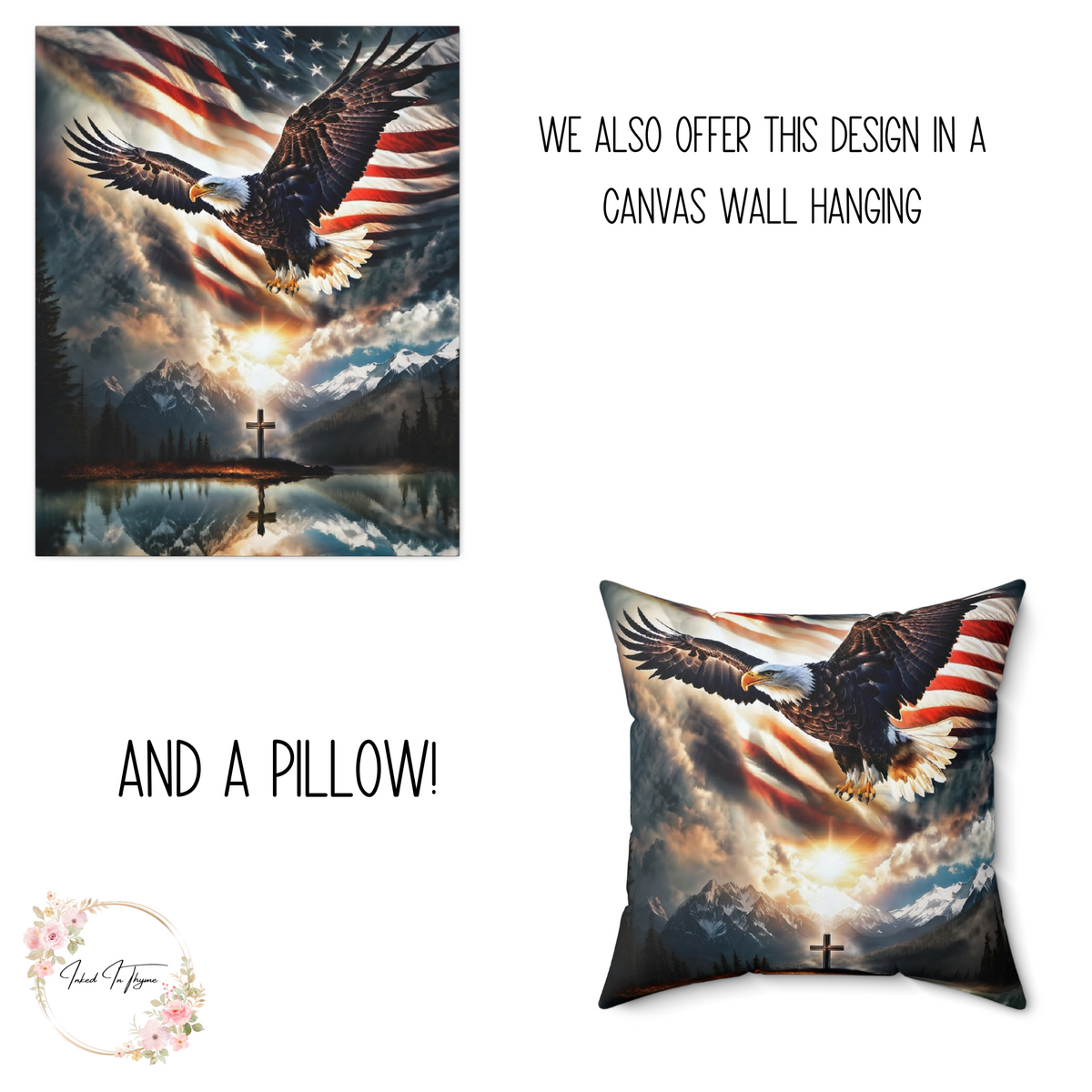 Spirit Of Freedom Majestic Eagle American Flag Cross Velveteen Plush Blanket-Patriotic Gift-Christian Religious Gift-Living Bedroom Decor