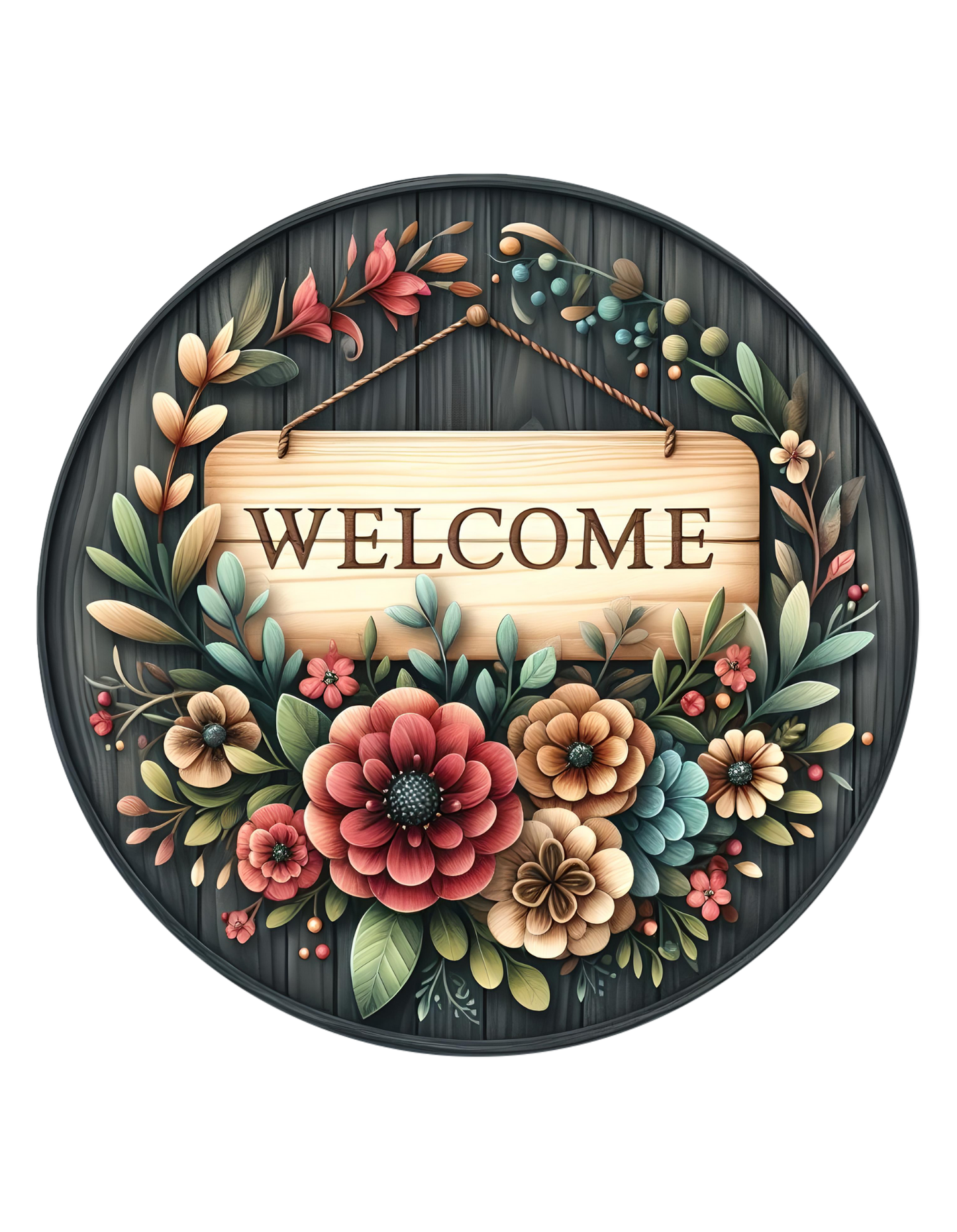Welcome Faux Wood Floral Wreath Sign, Round Wreath Attachment, Sign for wreath, Welcome Wreath Center, Spring Summer Wreath Sign