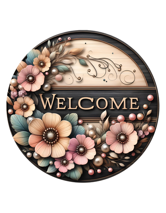 Welcome Faux Wood Floral Wreath Sign, Round Wreath Attachment, Sign for wreath, Welcome Wreath Center, Spring Summer Wreath Sign