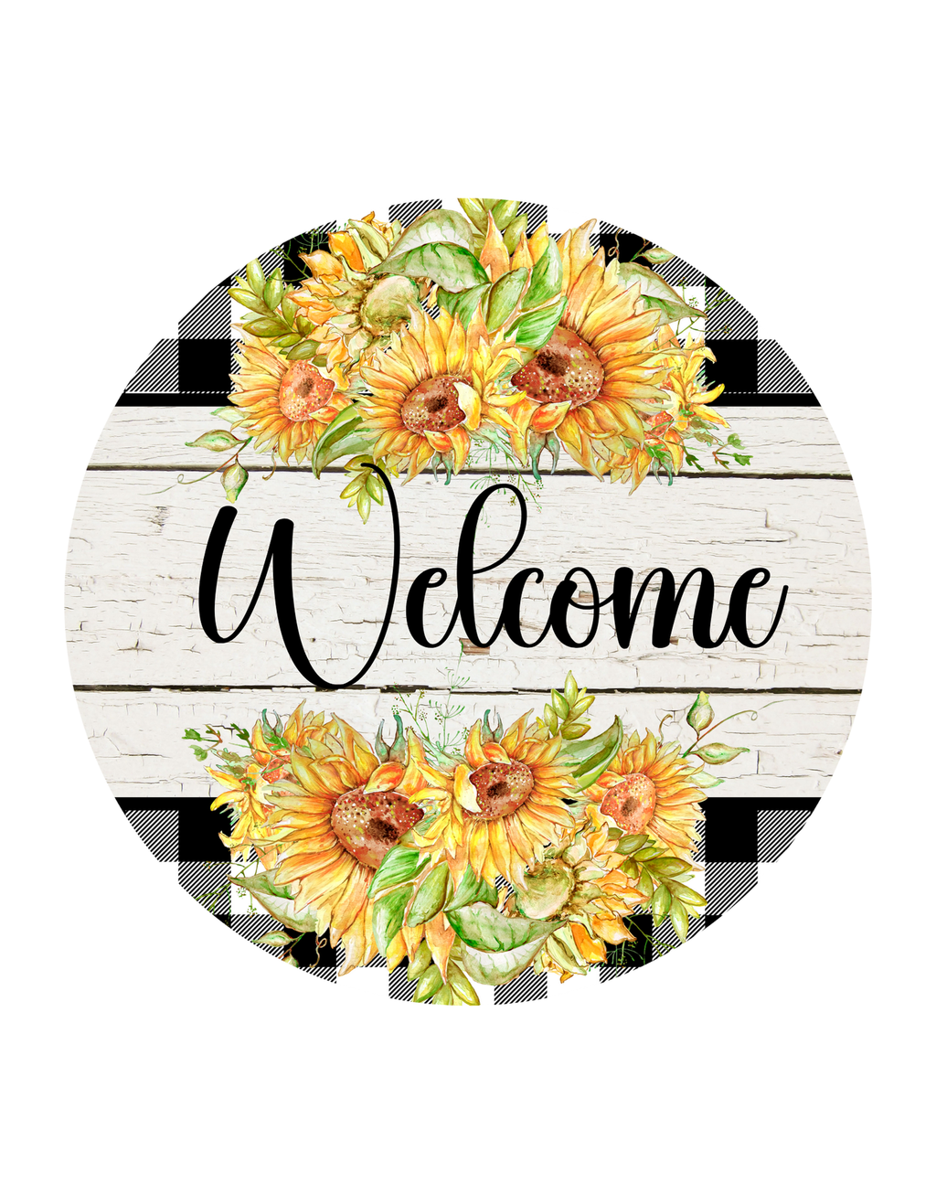 Welcome Sunflower Wreath Sign, Round Wreath Attachment, Sign for wreath, Welcome Wreath Center, Spring Summer Wreath Sign