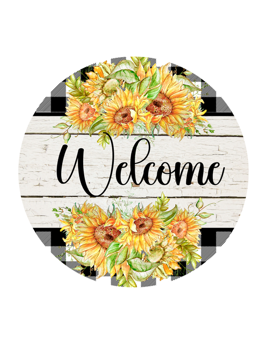 Welcome Sunflower Wreath Sign, Round Wreath Attachment, Sign for wreath, Welcome Wreath Center, Spring Summer Wreath Sign