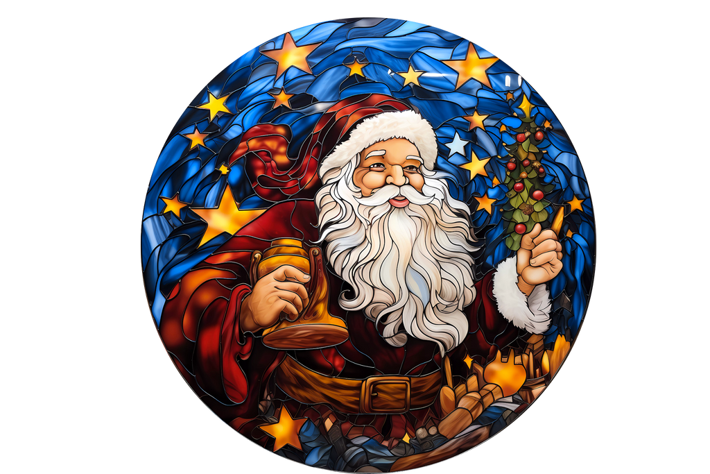 Stained Glass Santa Wreath Sign