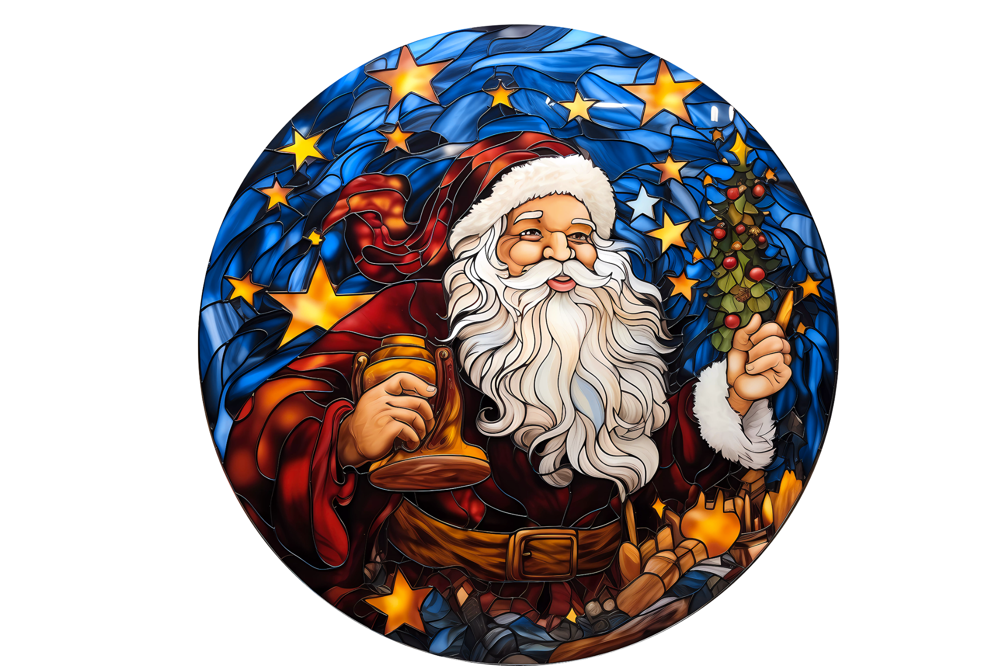 Stained Glass Santa Wreath Sign