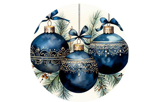 Blue & Gold Ornaments Wreath Sign