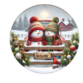 Snowman Couple Welcome Wreath Sign, Round Metal Sign For Wreaths, Wreath Attachment, Christmas Holiday Winter Wreath Sign