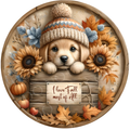 Puppy I Love Fall Most Of All Wreath Sign, Round Metal Sign For Wreaths, Wreath Attachment, Fall Autumn Wreath Sign