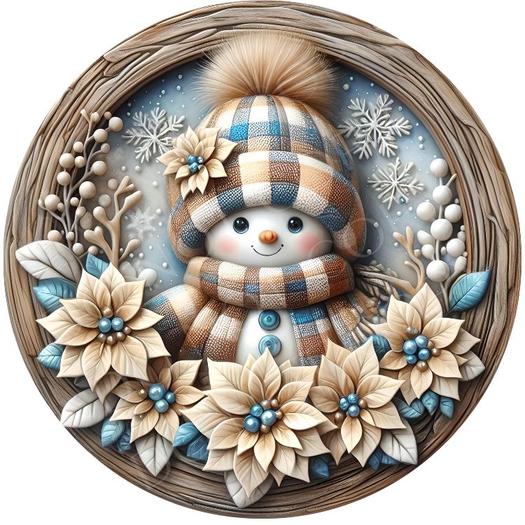 Light Blue Snowman Wreath Sign, Round Metal Sign For Wreaths, Wreath Attachment, Christmas Holiday Winter Wreath Sign