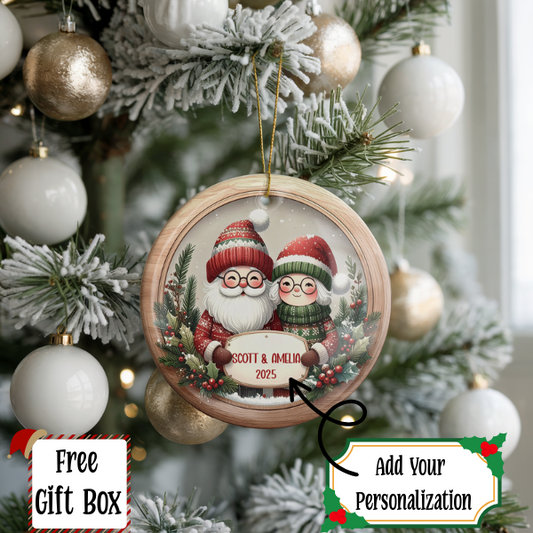 Personalized Santa & Mrs. Claus Ornament, Santa Wedding Bridal Shower Gift Ornament, Keepsake Ornament, Engagement Gift, Couple Ornament