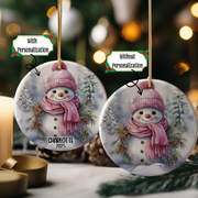 Personalized Girl Snowman Ornament, Girls Pink Gift Ornament, Add Any Name Keepsake Ornament, Gift For Grandchild, Gift For Girl