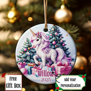Personalized Girl Unicorn Ornament, Girls Pink Gift Ornament, Add Any Name Keepsake Ornament, Gift For Grandchild, Gift For Girl