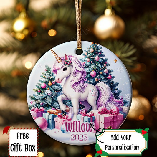 Personalized Girl Unicorn Ornament, Girls Pink Gift Ornament, Add Any Name Keepsake Ornament, Gift For Grandchild, Gift For Girl