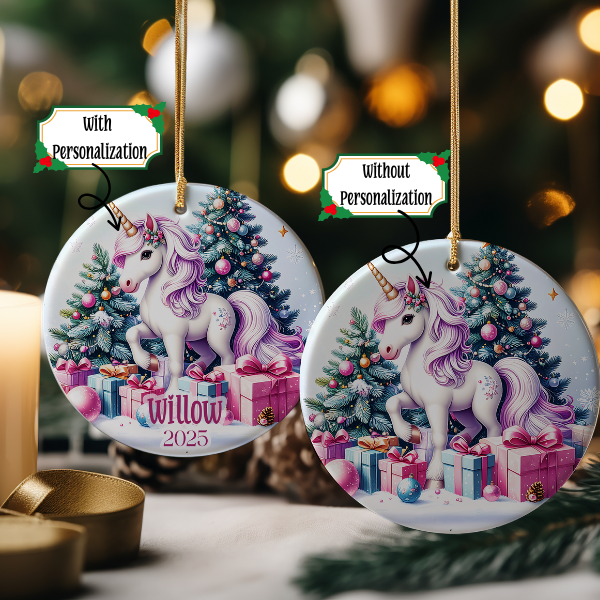 Personalized Girl Unicorn Ornament, Girls Pink Gift Ornament, Add Any Name Keepsake Ornament, Gift For Grandchild, Gift For Girl