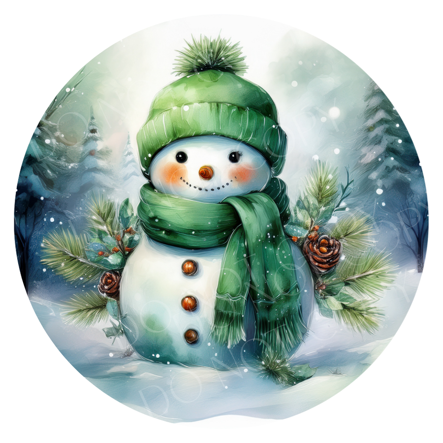 Green Snowman Wreath Sign, Round Metal Sign For Wreaths, Wreath Attachment, Christmas Holiday Winter Wreath Sign