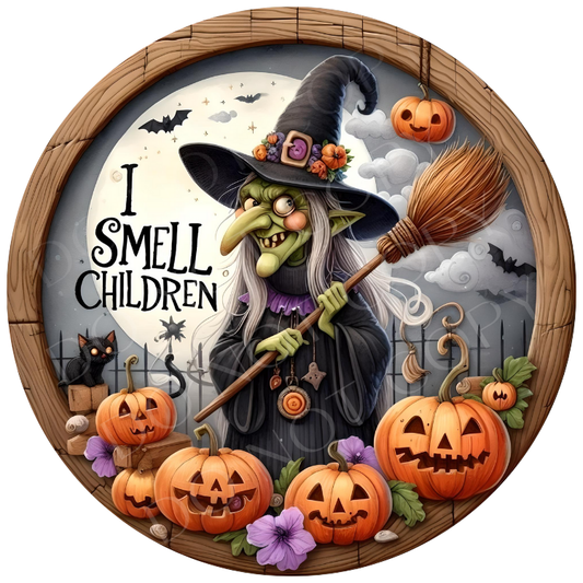 Witch I Smell Children Wreath Sign, Round Metal Sign For Wreaths, Witch Wreath Attachment, Halloween Fall Wreath Sign