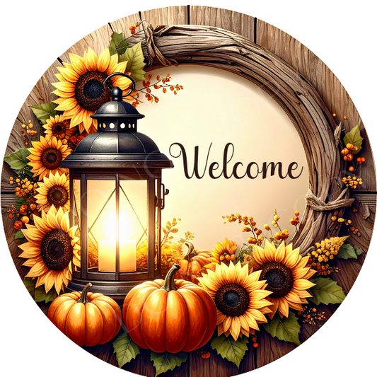 Welcome Fall Lantern Wreath Sign, Round Metal Sign For Wreaths, Wreath Attachment, Fall Autumn Wreath Sign, Wreath Center