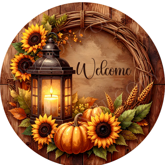 Welcome Fall Lantern Wreath Sign, Round Metal Sign For Wreaths, Wreath Attachment, Fall Autumn Wreath Sign, Wreath Center