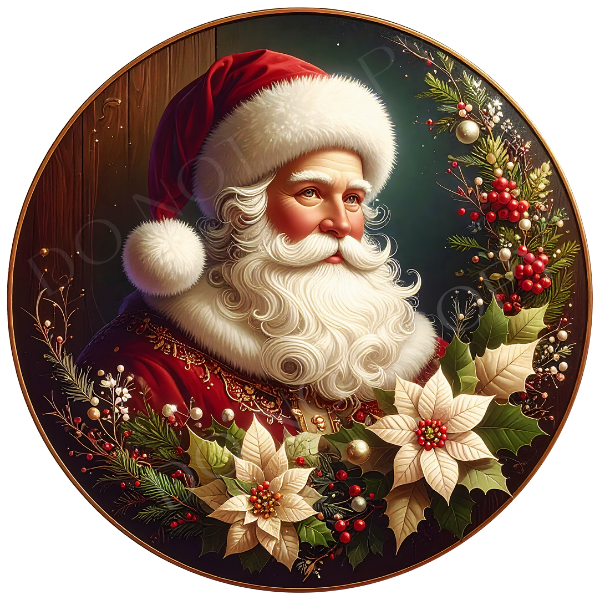 Santa Vintage Look Wreath Sign, Round Metal Sign For Wreaths, Wreath Attachment, Christmas Holiday Winter Wreath Sign