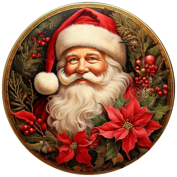 Santa Vintage Look Wreath Sign, Round Metal Sign For Wreaths, Wreath Attachment, Christmas Holiday Winter Wreath Sign