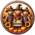 Welcome Scarecrow & Pumpkins Wreath Sign, Round Metal Sign For Wreaths, Wreath Attachment, Halloween Fall Wreath Sign