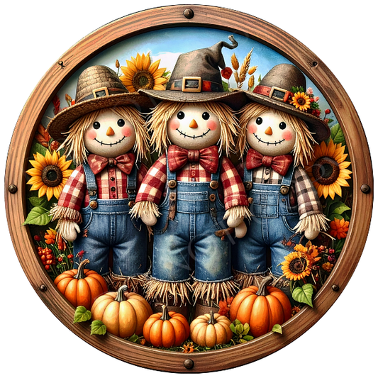 Scarecrow & Pumpkins Wreath Sign, Round Metal Sign For Wreaths, Wreath Attachment, Halloween Fall Wreath Sign