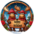 Happy Holidays Moose Wreath Sign, Round Metal Sign For Wreaths, Wreath Attachment, Christmas Holiday Winter Wreath Sign