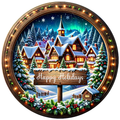 Happy Holidays Santa's Village Wreath Sign, Round Metal Sign For Wreaths, Wreath Attachment, Christmas Holiday Winter Wreath Sign