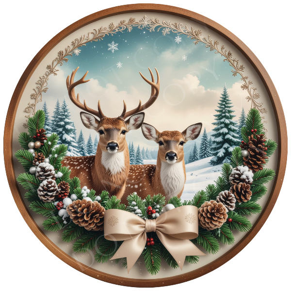 Winter Deer Wreath Sign, Round Metal Sign For Wreaths, Wreath Attachment, Christmas Holiday Winter Wreath Sign, Deer Christmas Sign