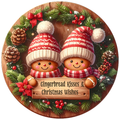 Gingerbread Kisses & Christmas Wishes Wreath Sign, Round Metal Sign For Wreaths, Wreath Attachment, Christmas Holiday Winter Wreath Sign