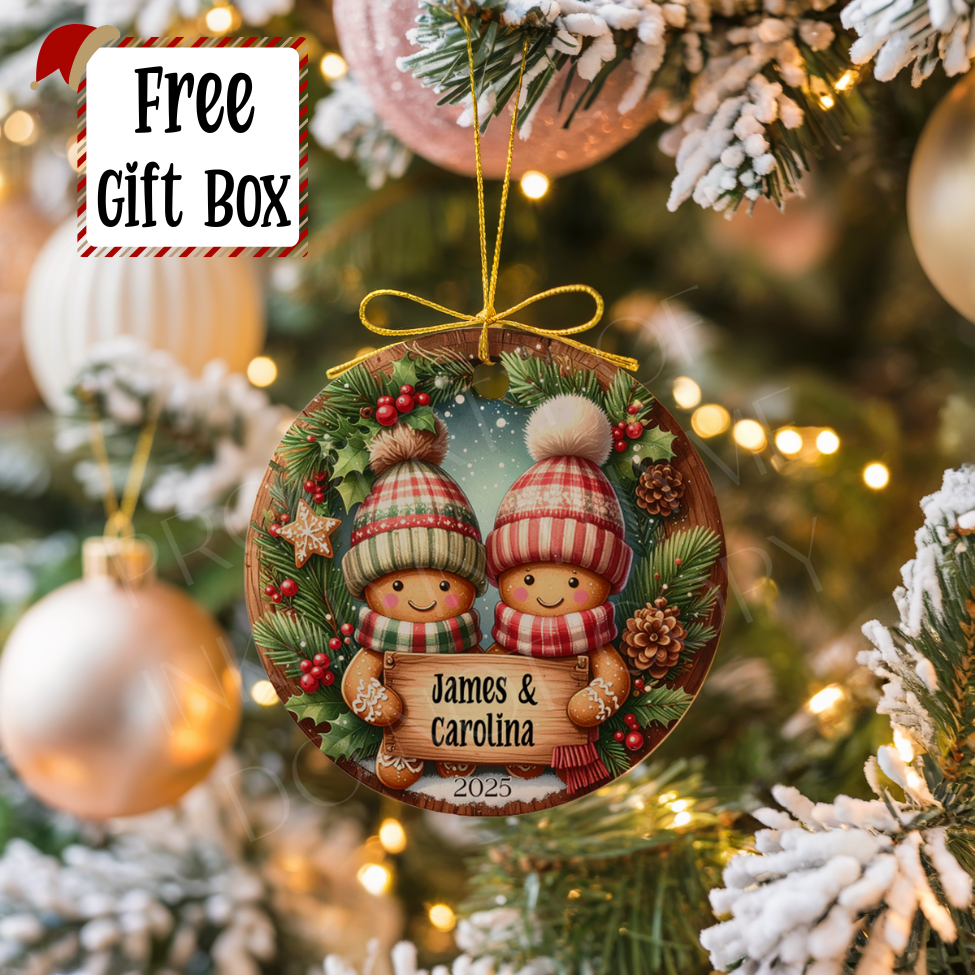 Personalized Gingerbread Couple Ornament, Gingerbread Newlywed Wedding Gift Ornament, Add Any Name Keepsake Ornament, Engagement Spouse Gift