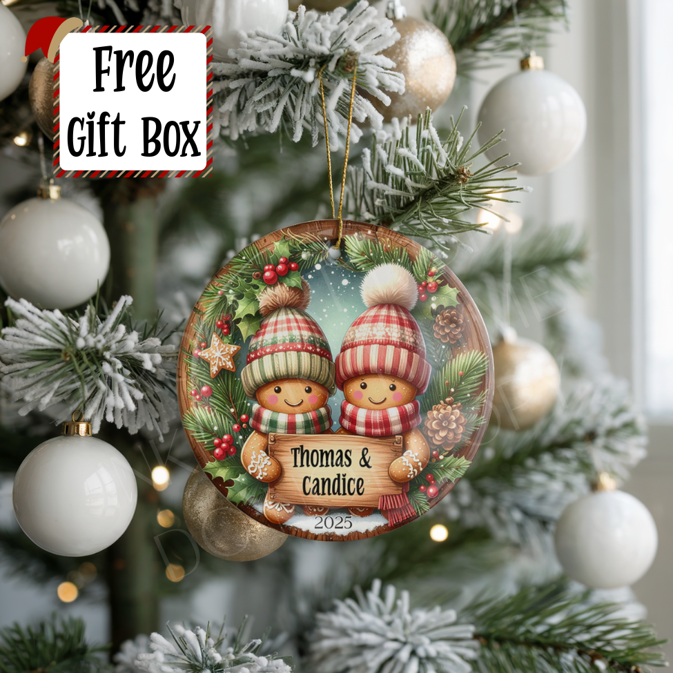 Personalized Gingerbread Couple Ornament, Gingerbread Newlywed Wedding Gift Ornament, Add Any Name Keepsake Ornament, Engagement Spouse Gift