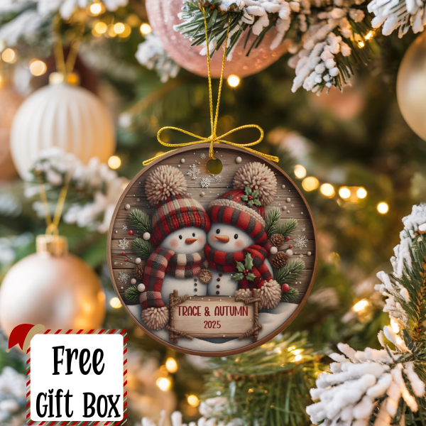 Personalized Snowman Couple Ornament, Snowman Newlywed Wedding Bridal Gift Ornament, Our First Christmas, Keepsake Ornament, Engagement Gift